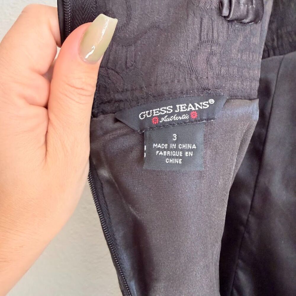 Vintage 90s Guess Jeans Dragon Jacquard Corset Satin & Velvet Dress in Black XS - Picture 11 of 14